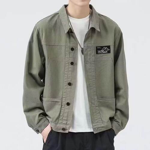 清仓捡漏纯棉牛仔外套男秋季日系复古男士工装翻领夹克休闲上衣服 - 图0