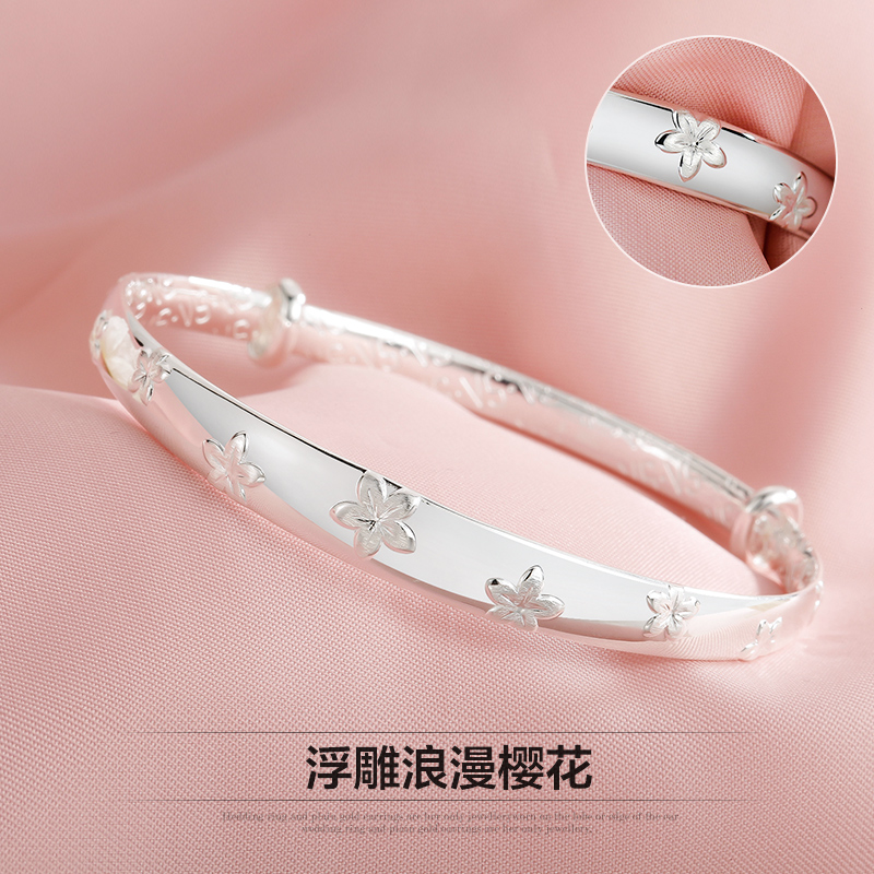 银时代樱花手镯女 足银饰品韩版时尚气质简约镯子母亲节礼物 S990 银时代樱花手镯女 足银饰品韩版时尚气质简约镯子母亲节礼物 S990