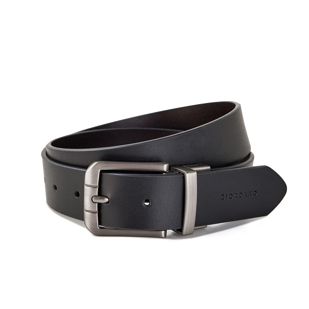 佐丹奴皮带男装商务休闲拉丝钢扣双面皮带黑色男士腰带 01131023