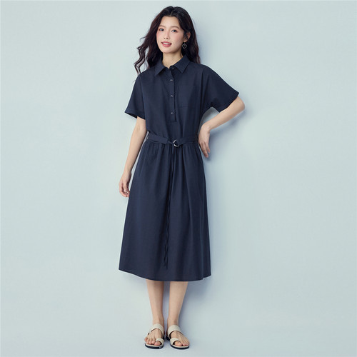 佐丹奴短袖裙子女2026年夏莱赛尔棉配腰带翻领衬衫连衣裙13466252 - 图2