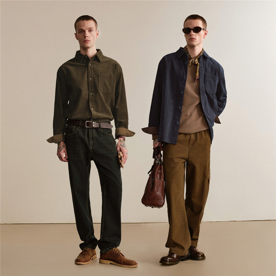 Giordano pointed collar long sleeve shirt corduroy