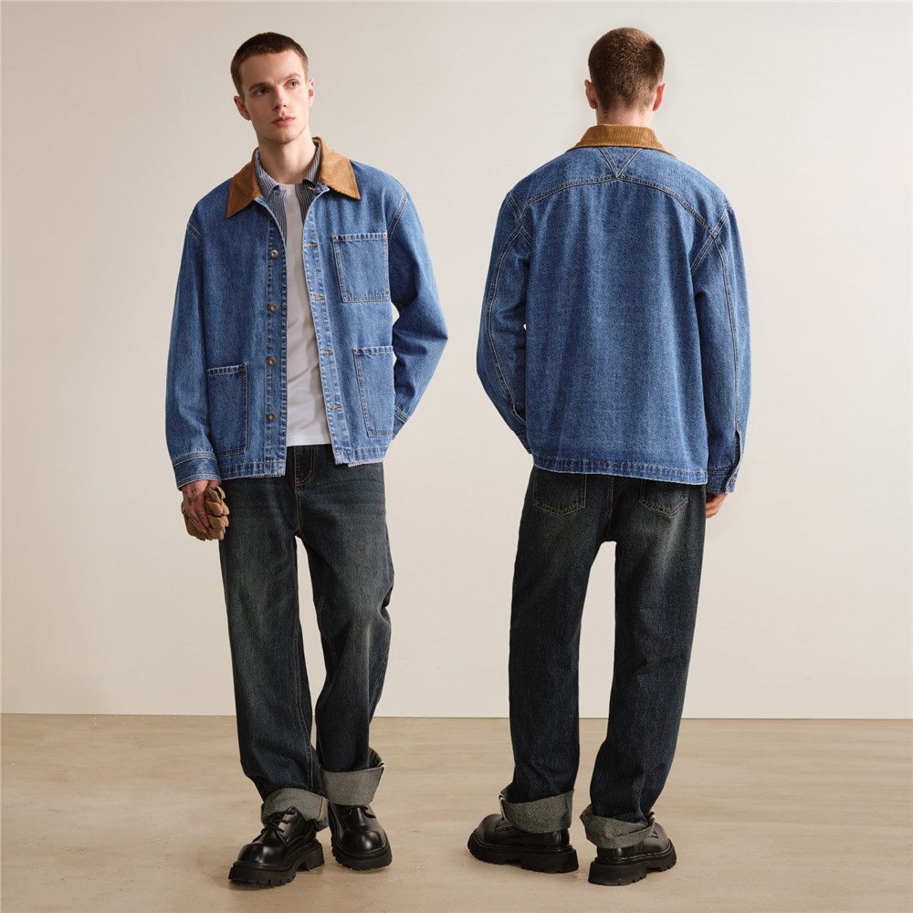 佐丹奴设计师款拼接灯芯绒翻领多口袋宽松水洗牛仔外套男18075813,淘宝优惠券,粉丝福利购,淘宝优惠卷