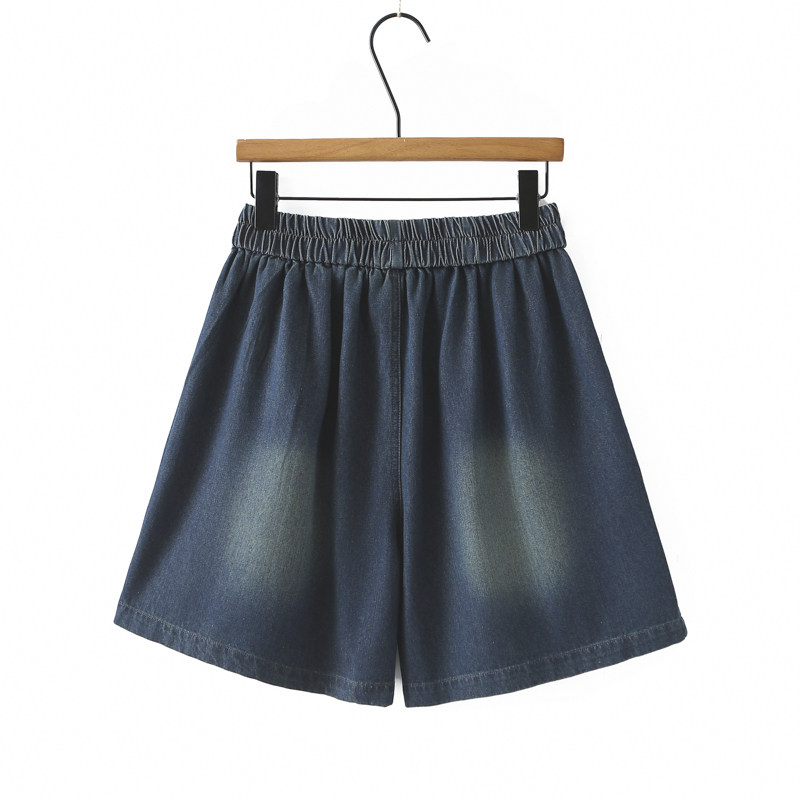 夏季时尚薄款牛仔休闲宽松阔腿裤胖mm松紧新款大码拼接显瘦短裤,淘宝优惠券,粉丝福利购,淘宝优惠卷