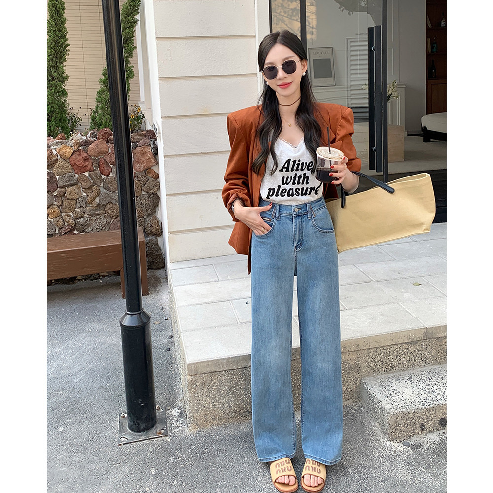 胖妈妈春秋新款高腰直筒牛仔裤女宽松显瘦百搭休闲大码阔腿长裤子,淘宝优惠券,粉丝福利购,淘宝优惠卷