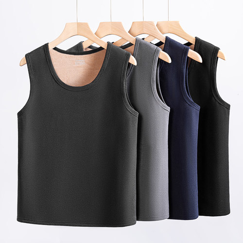 男士纯色保暖背心秋冬加厚无痕内搭7A抗菌防寒蓄热无袖内穿打底衫 - 图1