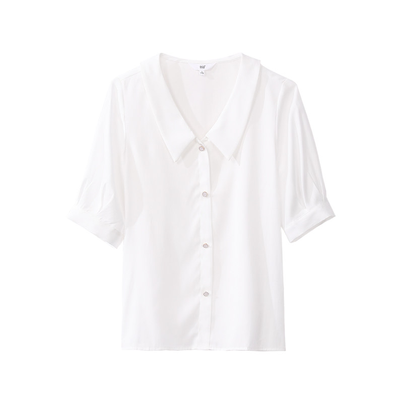 ol职业短袖雪纺设计感小众v领衬衫 osa品牌服饰衬衫