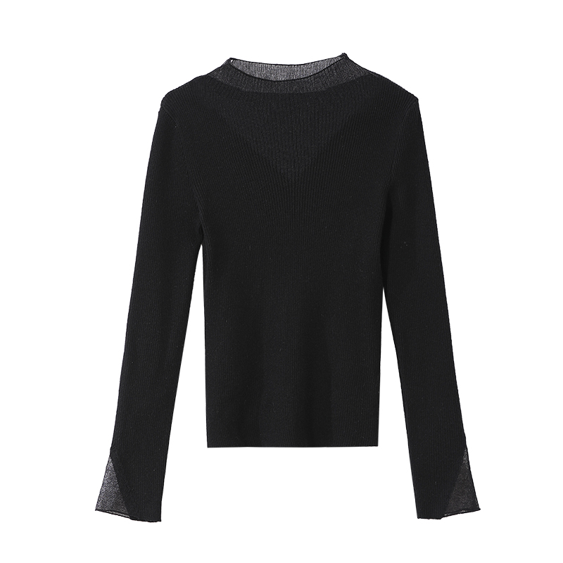 osa欧莎蕾丝领黑色2021年新款洋气 osa卿衣落毛针织衫