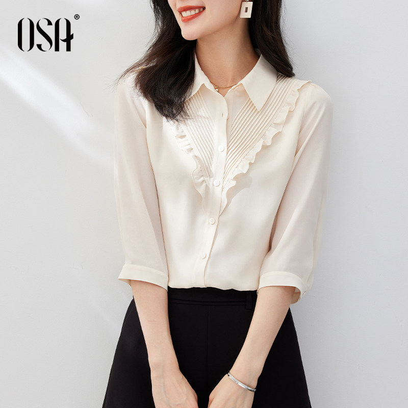 osa欧莎七分袖雪纺夏季2022年衬衫 osa卿衣落衬衫