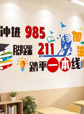 励志贴纸培训辅导班装饰教室文化墙班级布置小学初中墙贴学习标语