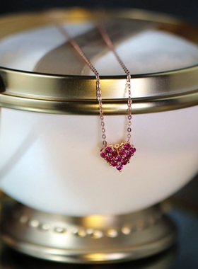 纯银镀金红宝石爱心项链
