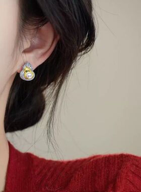 2026新款天然淡水珍珠耳钉女撞色设计款经典中式葫芦福禄珍珠耳饰