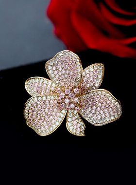 2025新款新品戒指夸张个性时尚立体花朵满钻锆石戒子指环