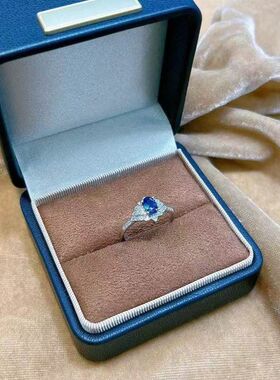 2024简约新款手工纯银镀欧美宫廷法式轻奢风蓝宝石戒指百搭通勤时