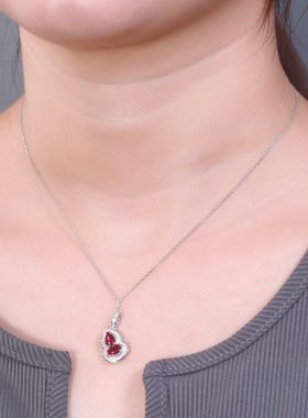 2025新款欧美新款S925银项链鸽血红培育红宝石小葫芦吊坠轻奢小众