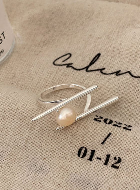 筷子戒指珍珠开口戒夸张创意造型2024年新款轻奢感指环女设计高级