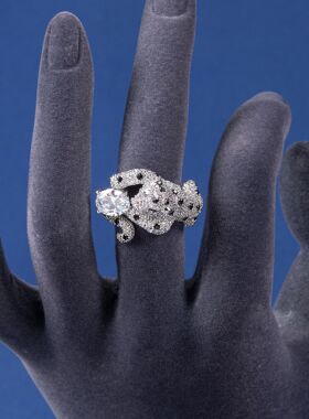 跨境新款欧美饰品珠宝首饰复古通勤开口戒指豹子宝石戒指饰品