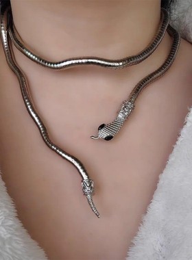 欧美外贸暗黑土酷蛇形项链欧美风小众个性设计感可调节锁骨链项饰