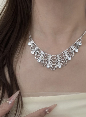 欧美超仙奢华满钻项链女时尚轻奢气质百搭派对婚纱配饰锁骨链