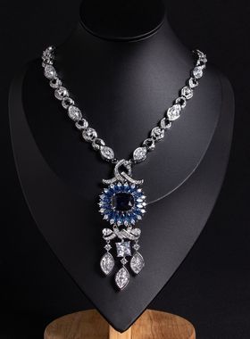欧美奢华满钻镶嵌烟花切锆石项链大克拉高级感珠宝首饰女宴会配饰