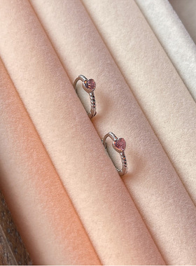 耳环2024年新款潮小众设计感高级耳圈爱心粉色锆石麻花耳饰耳钉女