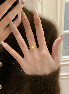 新中式锆石拉丝金葫芦戒指女镶钻高级感指环小红书直播款开口指环