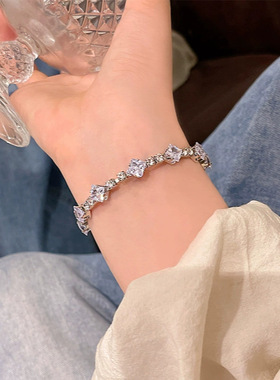 超闪紫色几何方形锆石手镯女轻奢精致小众高级感甜美手环水晶手饰