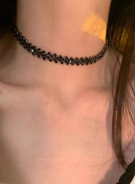 高级感黑色镶钻颈链choker女欧美个性时尚百搭闪亮水钻项链锁骨链