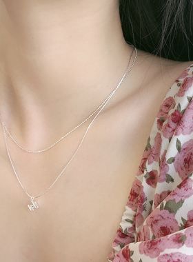 小众纯银双层立体字母项链