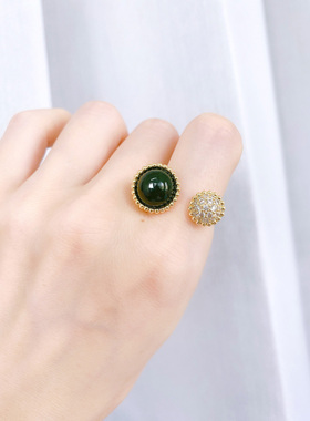 韩国圆球黑曜石夸张水晶活口戒指