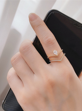 韩版组合克拉水滴形锆石仿真戒指