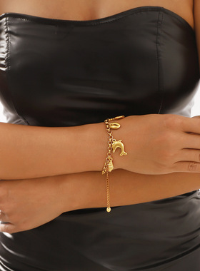 ZB0244欧美轻奢复古精致钛钢手链女 ins海洋风吊坠不锈钢保色手饰