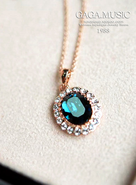 韩版精致椭圆形蓝宝石女绿色项链