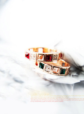 欧美红宝石祖母绿色水晶情侣戒指