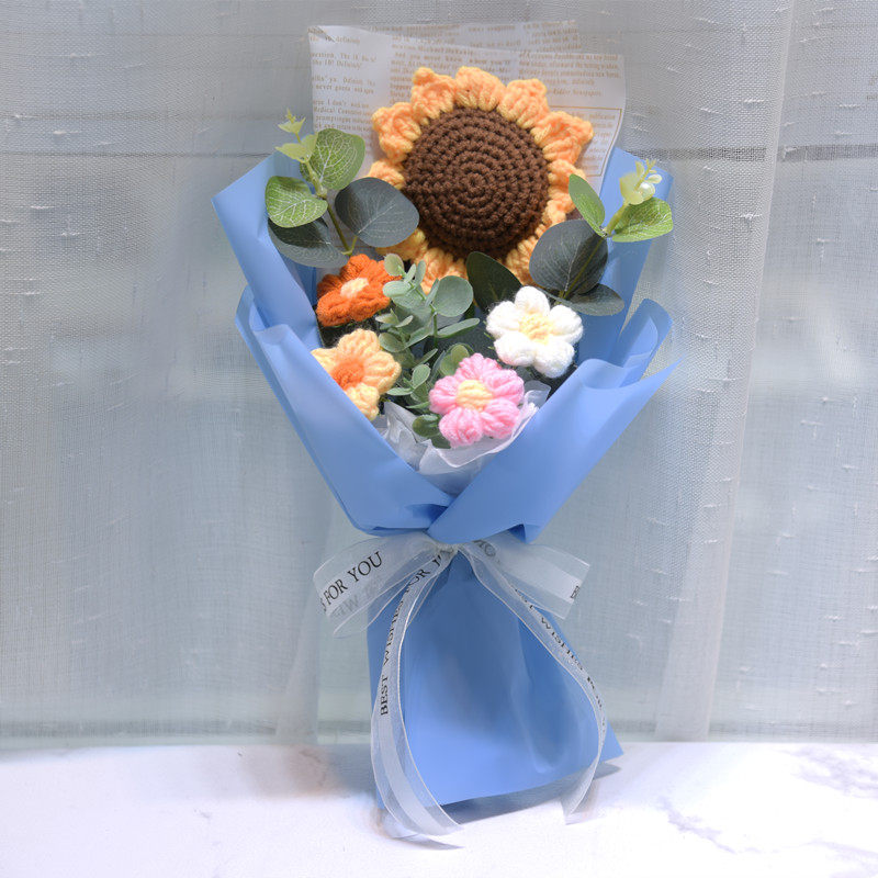 针织向日葵毛线花束编织生日礼物送女生毕业 结婚礼物 婚庆礼品