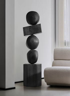 侘寂风样板间木雕落地摆件民宿酒店售楼处玄关装饰品艺术雕塑装置