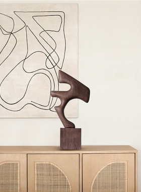 样板间抽象木雕艺术品摆件客厅电视柜高档酒柜玄关装饰品家居软装