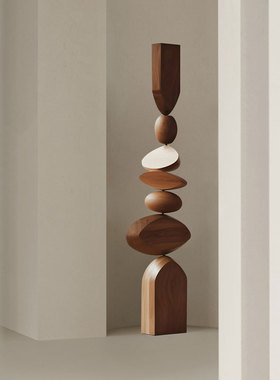 酒店样板间实木雕塑艺术落地摆件售楼处楼梯口玄关竖高装饰品摆设