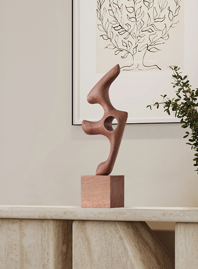 样板间抽象木雕玄关装饰摆件高级感家居饰品客厅电视柜艺术工艺品