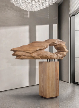 酒店玄关木雕工艺品落地摆件大型艺术装置售楼处会所装饰软装摆设