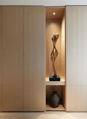 酒店大堂抽象木雕装饰摆件高档软装样板间玄关竖高实木雕塑艺术品