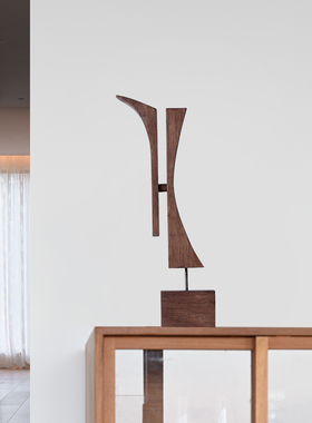 设计师极简抽象实木艺术品玄关装饰摆件样板房客厅电视柜家居饰品