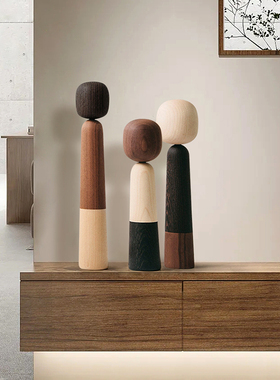 酒店样板间玄关抽象艺术创意软装客厅电视柜装饰木质摆件家居饰品