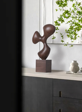 酒店样板房抽象木雕玄关摆件家居饰品高级感装饰品雕塑艺术工艺品