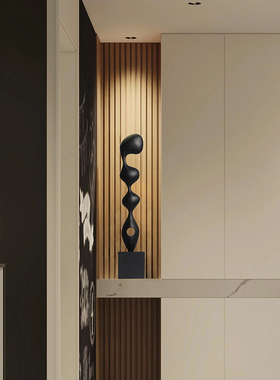 酒店样板房装饰客厅玄关抽象木雕摆件家居饰品高档软装雕塑艺术品