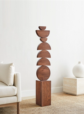 酒店样板间玄关木雕装饰品客厅电视柜旁边落地摆件竖高雕塑艺术品