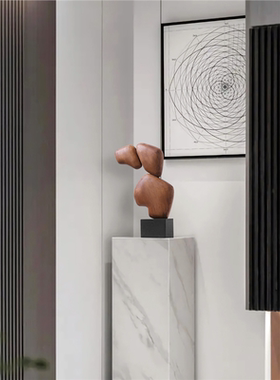 酒店样板间抽象艺术木雕摆件创意家居玄关台面软装饰品实木工艺品