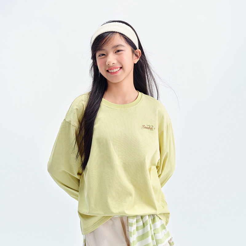 笛莎官方女大童上衣2025秋新款青少年初中生时尚双纱爽滑单面T恤,淘宝优惠券,粉丝福利购,淘宝优惠卷