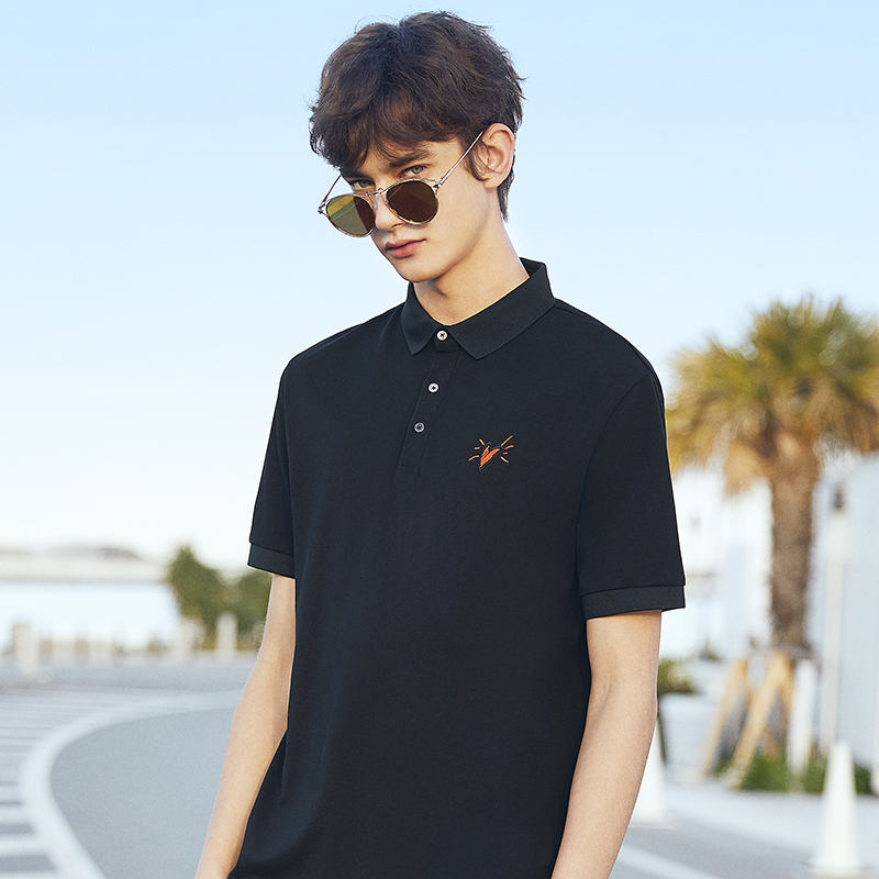 马克华菲官方旗舰店马克华菲短袖Polo衫男士 夏季新款刺绣纯棉黑色保罗翻领t恤0