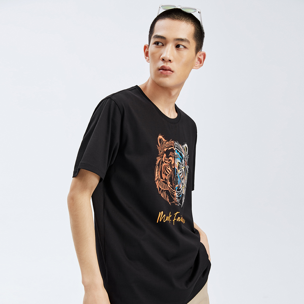 马克华菲官方旗舰店马克华菲短袖T恤潮男夏季新款时尚潮流撞色虎头刺绣印花上衣2