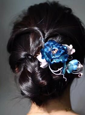 非遗绒花森森的簪发梳古风